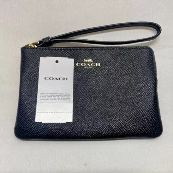 Coach Corner Zip Wristlet 58032 Gold/Midnight Pebble Grain Leather NWT - Picture 6 of 15